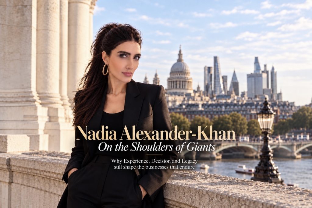 Nadia Alexander-Khan standing at St Pauls Cathedral London at the Top.